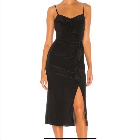 Parker Silk Midi Ellender Ruffle Slit Dress Black Women's Size 4 - Picture 1 of 3